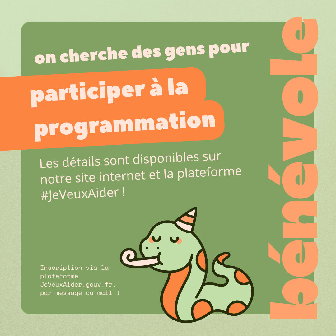 on cherche des bénévoles pour nous aider à la programmation d'événements, clique pour accéder à l'annonce !